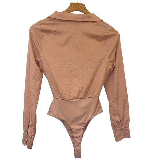FOREVER 21 TIE FRONT CUT OUT BODYSUIT LONG SLEEVE BLUSH/PEACH SIZE M - Picture 9 of 10